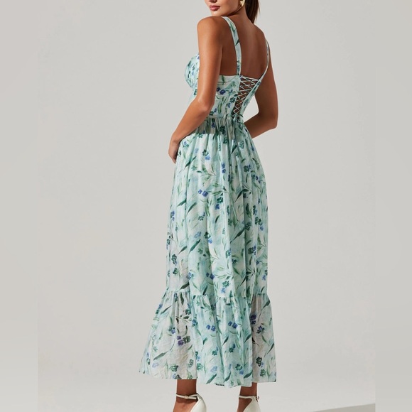 ASTR THE LABEL KELBY DRESS GREEN BLUE FLORAL - Picture 3 of 7